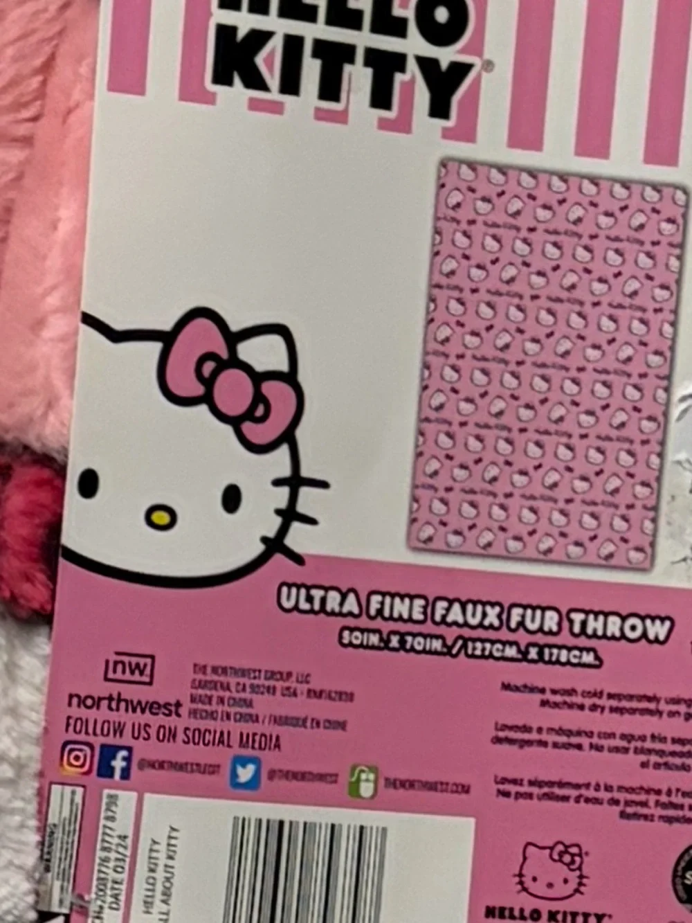 Hello Kitty All About Kitty Pink Faux Fur Throw Blanket